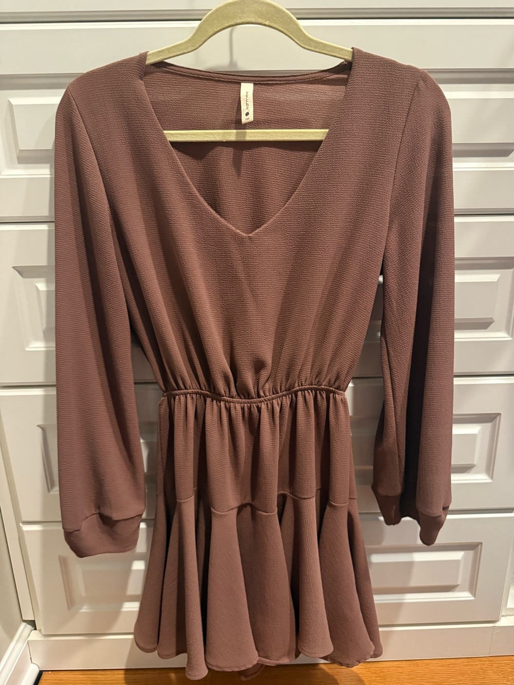 Tyche Chocolate Brown Tiered Bell Sleeve Dress Size Small